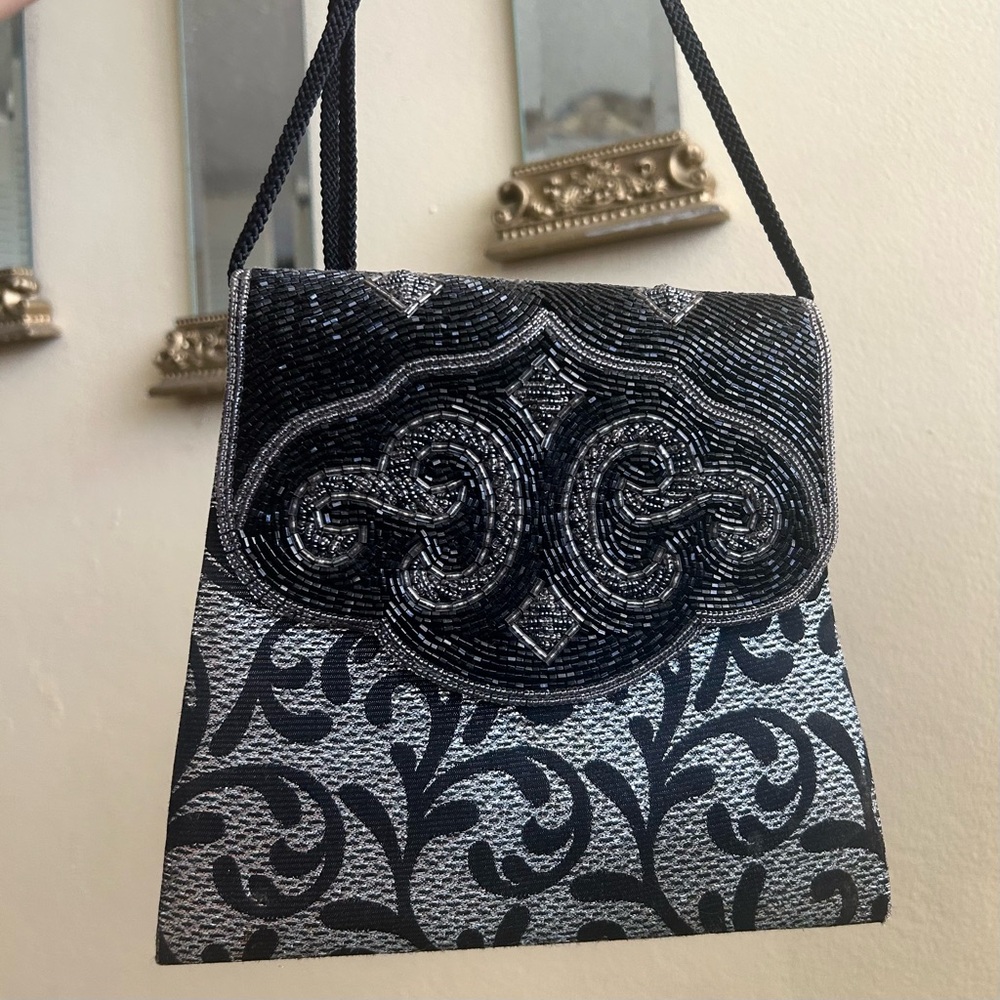 Vintage Black Beaded Evening Bag – Art Deco Style Shoulder Purse